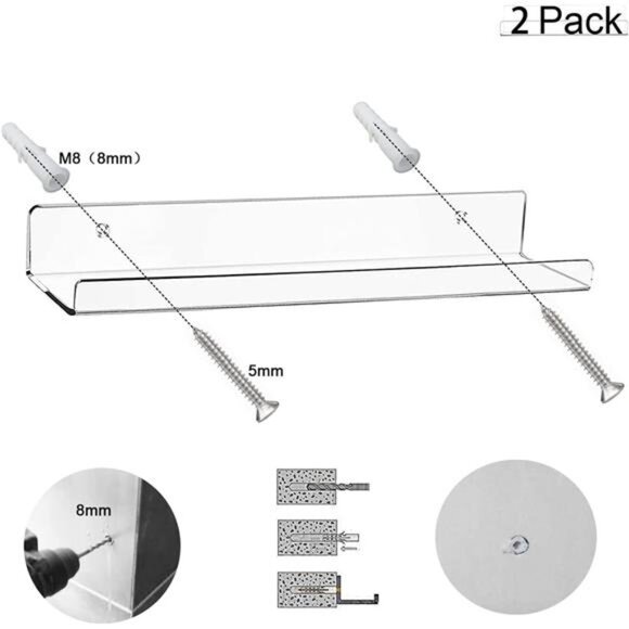 Acrylic Floating Wall Ledge Shelf,Clear Bathroom Storage Shelves Display,Acrylic - Picture 3 of 8